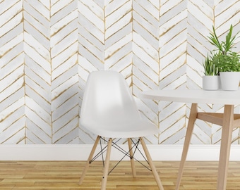 Papel de Parede Removível e Autoadesivo Glam Chevron - Espinha de Peixe Branca Tamanho Grande - Arte de Parede - Decoração de Parede - Estampa Chevron por crystal_walen