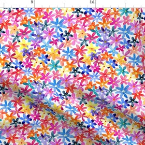 Ditsy Floral Fabric - Multicolor Watercolor Flowers By Graphicsdish - Bright Rainbow Springtime Cotton Fabric By The Yard With Spoonflower