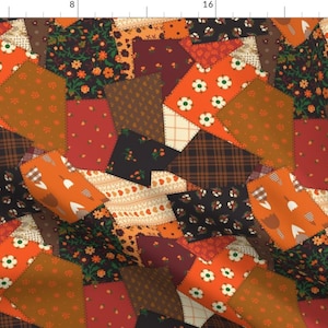 Fall Patchwork Fabric - Cottagecore by yesterdaycollection - Autumn Retro 1970s Halloween Patchwork Boho Fabric by the Yard by Spoonflower