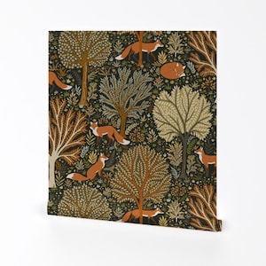 Carta da parati rimovibile Woodland Peel and Stick - Natura Foresta Volpe Verde Arancione Marrone - Decorazione murale - Fox Forest di serena_archetti