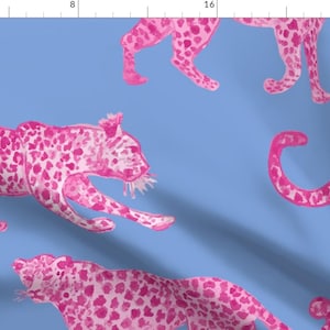 Magenta Leopard Fabric - Leopard Party by danika_herrick - Cornflower Blue Large Scale Maximalist Jungle Fabric by the Yard by Spoonflower
