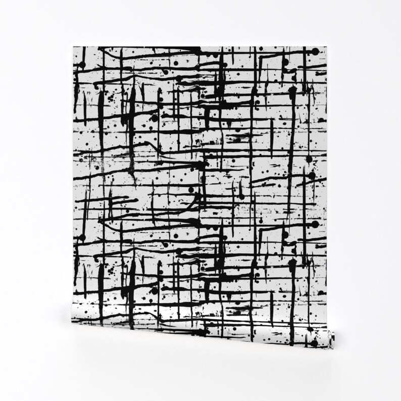Schwarze Tapete – Tintenklecks-Motiv in Schwarz-Weiß von Pond Ripple – Schwarze, individuell bedruckte, abnehmbare, selbstklebende Tapetenrolle von Spoonflower Bild 2