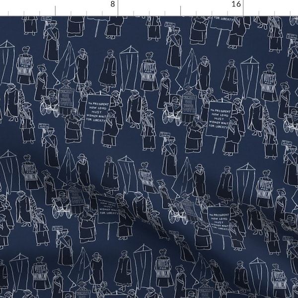 Vintage Suffragette Fabric - Suffrage On Dark Blue By Landpenguin - Navy Suffragette Feminist Cotton Fabric By The Yard With Spoonflower