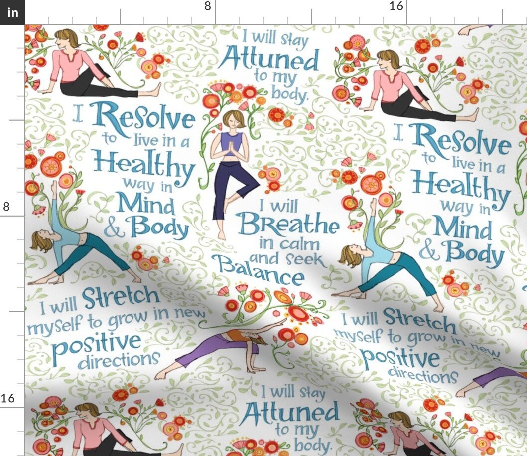 Health and Wellness Yoga Exercise Sport GoodLife Novelty Sewing Quilting Fabric 