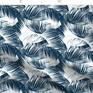 Blue Palm Leaves Fabric - Blue Palm - Small By Fable Design - Blue Tropical Paradise Leaves Cotton Fabric By The Yard With Spoonflower