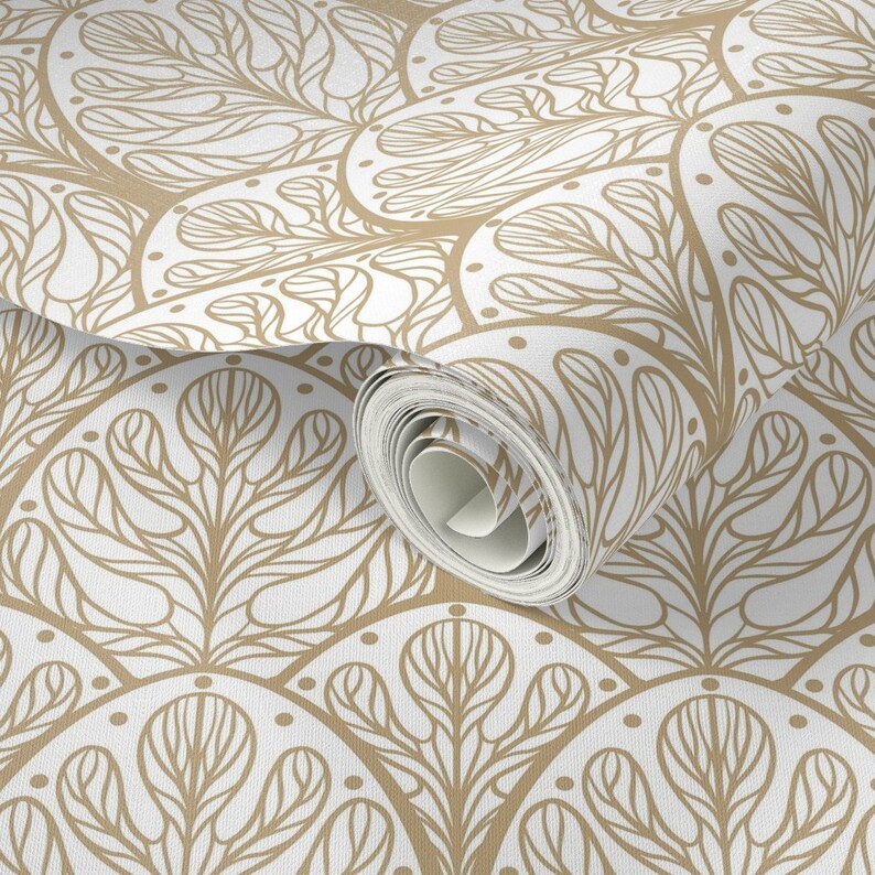 Art Deco Wallpaper Autumn Oak Leaf By Carabaradesigns White Bronze Floral Ornate Removable Self Adhesive Wallpaper Roll by Spoonflower image 2