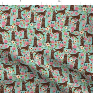 Blue Floral Setter Fabric - Irish Setter Floral Flowers Pet Dog Fabric 1 By Petfriendly - Floral Cotton Fabric By The Yard With Spoonflower