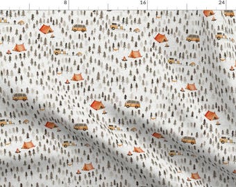 RV Camping Fabric - Modcamping-Large By Louandmoss- Woodland Vacation Tent Camping Great Outdoors Cotton Fabric By The Yard With Spoonflower