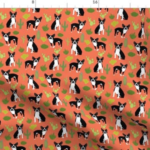 Dog Fabric - Boston Terrier Dogs Cactus Orange Summer Cacti Fabric By Petfriendly  Dog and Cactus Cotton Fabric by the Yard with Spoonflower