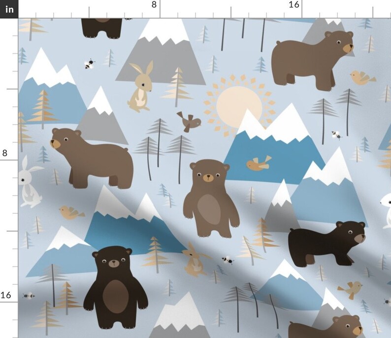 Woodland Nursery Bears Fabric Bears in Mountains by Etsy