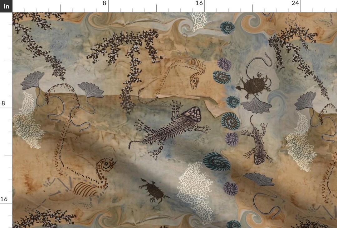 Dinosaurs Prehistoric Brown Fossils Fabric - the Tracks of Time by ...