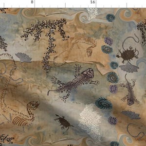 Dinosaurs Prehistoric Brown Fossils Fabric - The Tracks Of Time By Salzanos - Dinosaurs Map Cotton Fabric By The Yard With Spoonflower