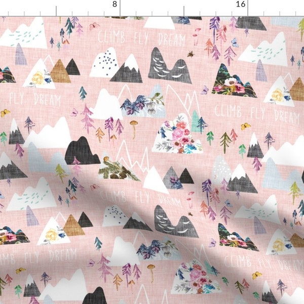 Pink Mountain Landscape Nursery Fabric - Mountain Dreams (Rose) By Nouveau Bohemian - Mountain Cotton Fabric By The Yard With Spoonflower