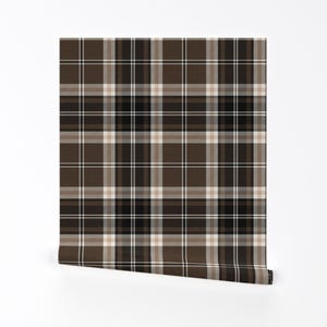 Brown Fall Plaid Removable Peel and Stick Wallpaper - Cozy Autumn Winter Check - Wall Art Wall Decor - Headmaster Plaid by heatherdutton