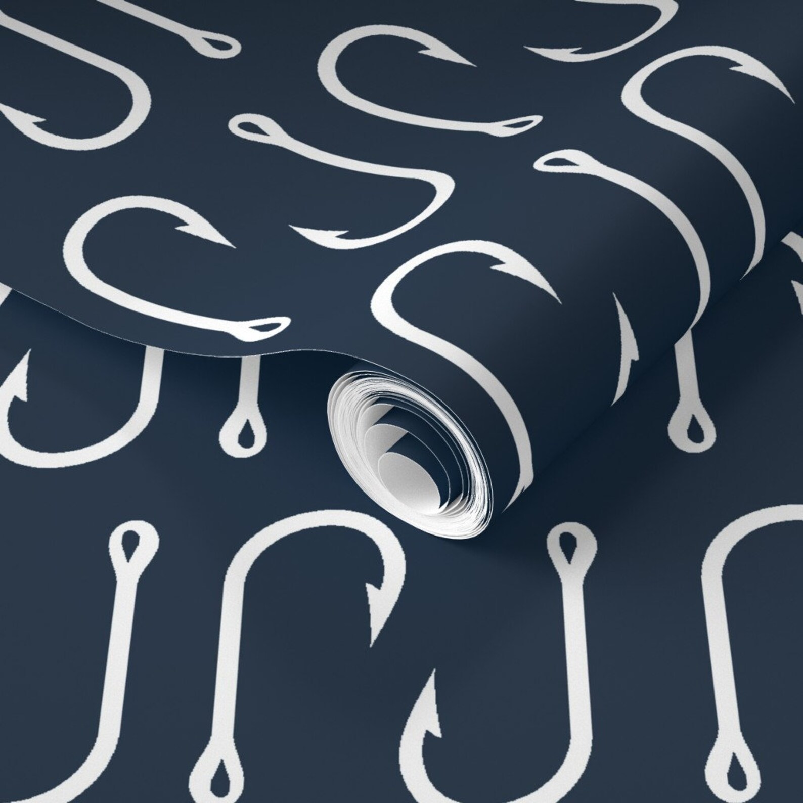 Fish Hooks Wallpaper Fish Hooks on Navy by Buckwoodsdesignco Etsy