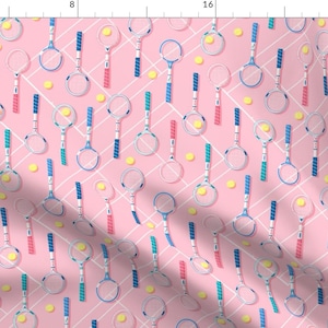 Sports Pink Tennis Rackets Fabric - Retro Tennis Racquets Pink 80s By Moab Republic - Sports Cotton Fabric By The Yard With Spoonflower