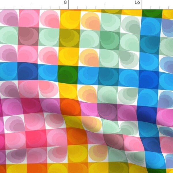 Cheerful Check Apparel Fabric - Abstract Petals  by carla_winter_designs - Rainbow Colorful Abstract Floral Clothing Fabric by Spoonflower