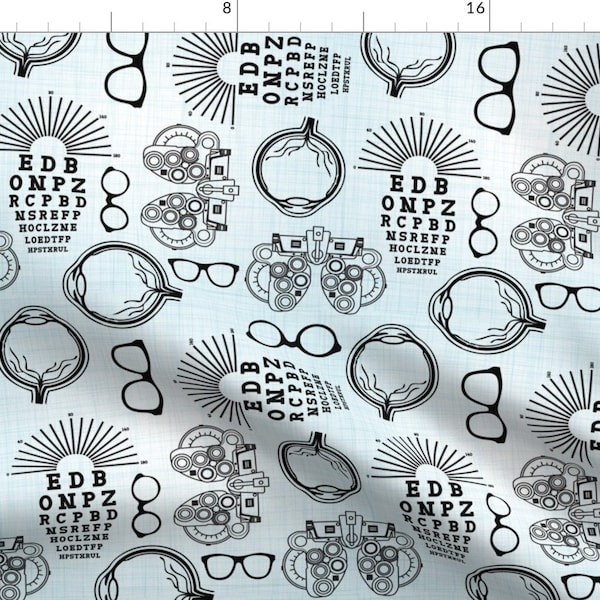 Optometry Eye Exam Blue Black Fabric - The Eyes Have It By Diseminger - Optometry Eyes Blue Cotton Fabric By The Yard With Spoonflower