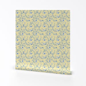 Carta da parati per casa delle bambole - Chinoiserie Daffodils di Lilyoake - Rotolo di carta da parati autoadesiva rimovibile floreale francese giallo blu di Spoonflower