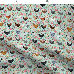 Chicken Breeds Floral Fabric - Floral Fabric, Chicken Fabric, Chickens Fabric, Floral Fabric, Bird Fabric, Birds Fabric - Light By Petfriend