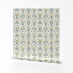 Traditional Floral Removable Peel and Stick Wallpaper - Yellow Botanical Meadow - Wall Art Wall Decor - Morris Meadow Sweet by charlottesews
