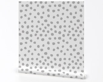 Gray Dots Wallpaper - Dots Grey Minimal Spots By Charlottewinter - Dots Custom Printed Removable Self Adhesive Wallpaper Roll by Spoonflower