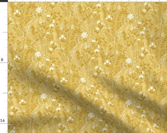 Mustard Gold Floral Fabric - Wild Grasses by pattern_talent - Botanical Garden Mustard Yellow Ditsy Floral Fabric by the Yard by Spoonflower