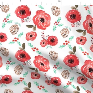 Woodland Rose Fabric - Indy Bloom Design Christmas Blossom By Indybloomdesign - Watercolor Cotton Fabric By The Yard With Spoonflower