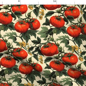 Rustic Tomatoes Apparel Fabric - Tomato by nickleen - Red Green Beige Italian Kitchen Cooking Chef Clothing Fabric by Spoonflower