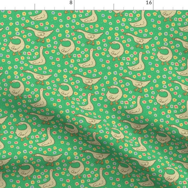 Cottagecore Goose Apparel Fabric - Meadow Geese by emibeebuzz - Whimsical Fun Cute Happy Cheerful Meadow Clothing Fabric by Spoonflower