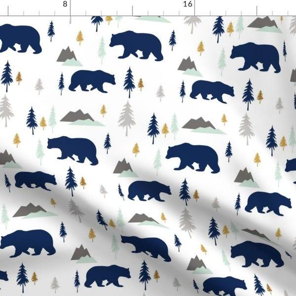 Bears Fabric - Bears Mountains Forest By Sproutz- Bears Mountain Woodland Animal Nursery Baby Boy Cotton Fabric By The Yard With Spoonflower