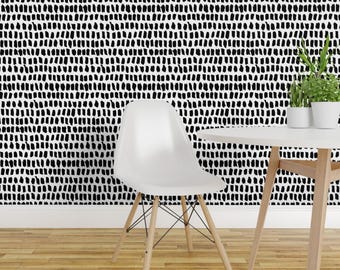 Black And White Wallpaper - Strokes And Stripes Abstract By Littlesmilemakers -Custom Removable Self Adhesive Wallpaper Roll by Spoonflower