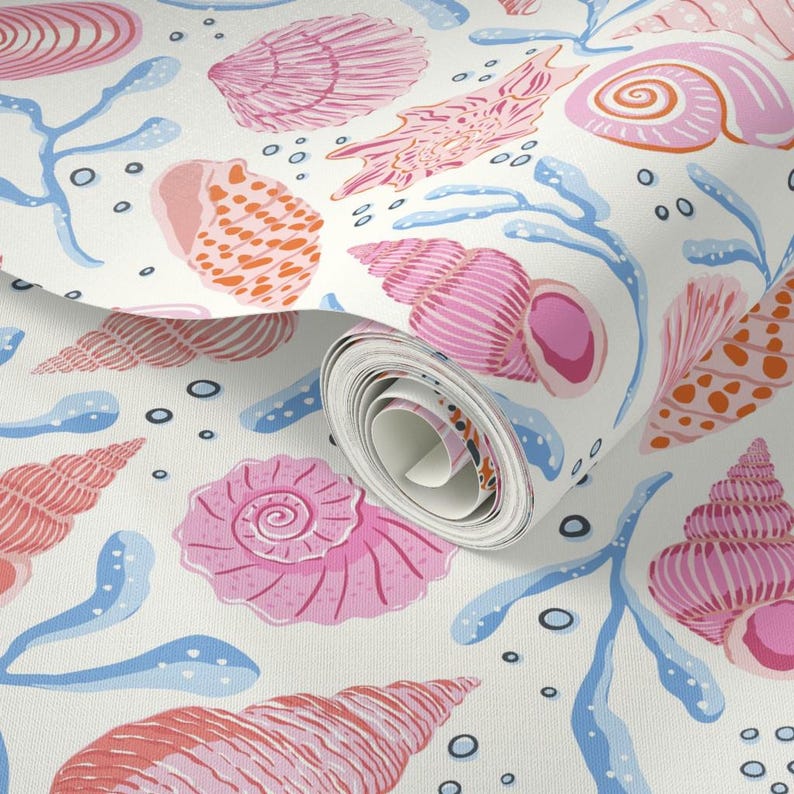 Coastal Shells Removable Peel and Stick Wallpaper - Coral Pink Beach ...