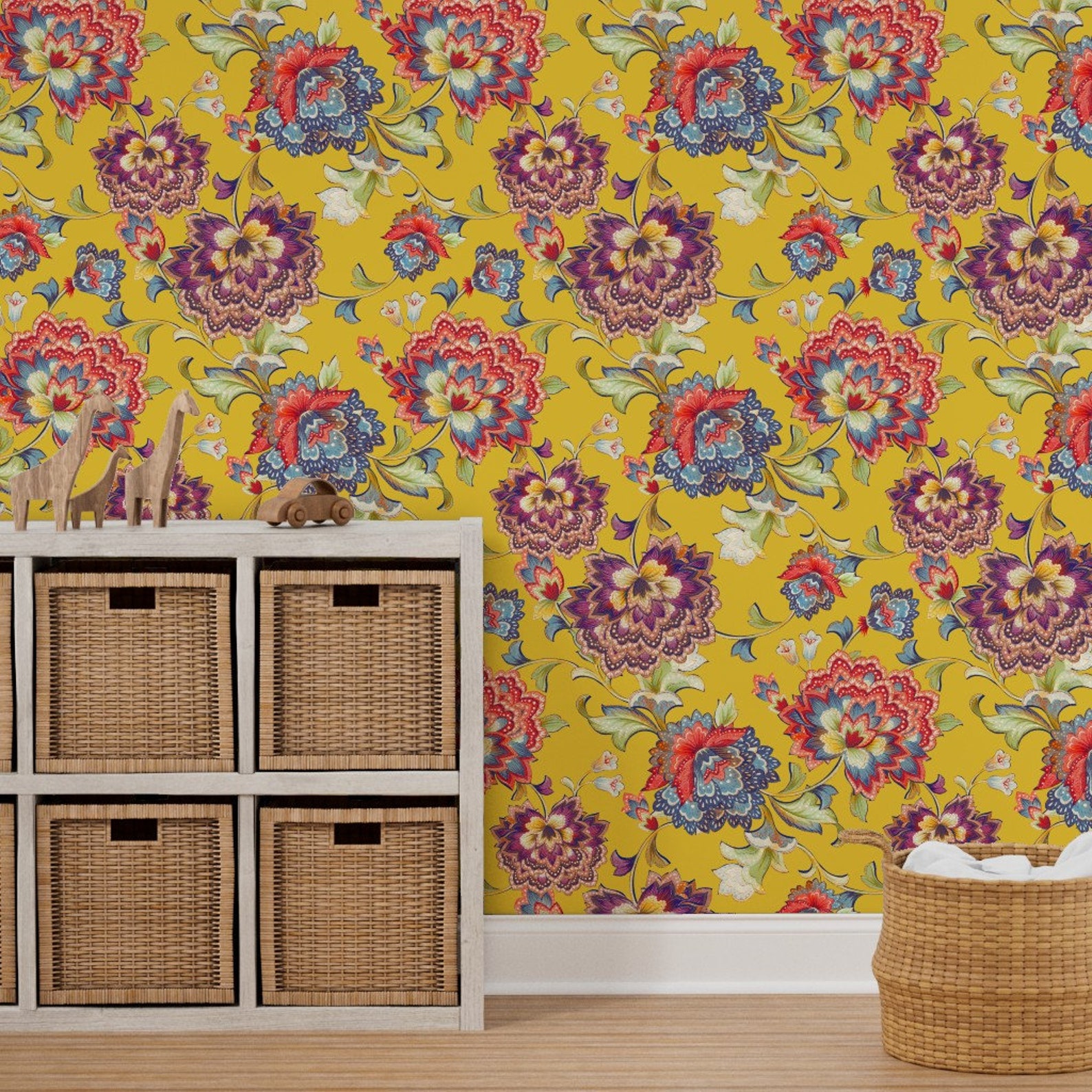 Chintz Wallpaper Chintz Mustard by Chicca Besso Mustard Etsy