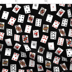 Playing Cards Fabric - Scattered Playing Cards // Black By Thinlinetextiles - Playing Cards Black Cotton Fabric By The Yard With Spoonflower