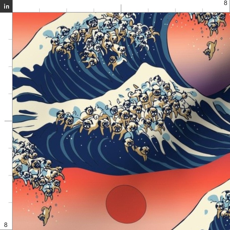 Pug Ocean Waves Japan Fabric the Great Wave of Pugs by | Etsy