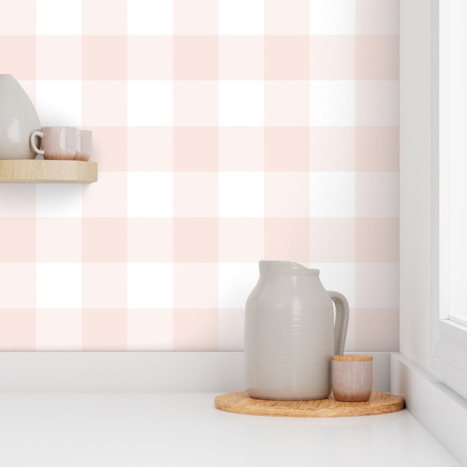 Pink Gingham Wallpaper Pink and White Gingham by Etsy