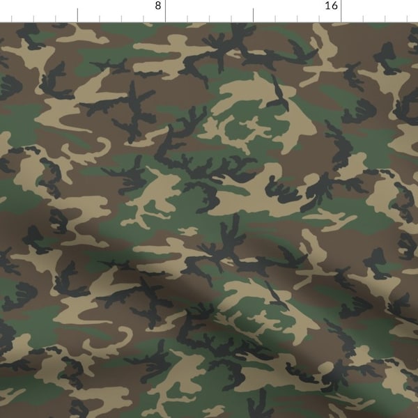 Camouflage Fabric - Woodland Camo Half Scale By Ricraynor - Camouflage Green Brown Beige Cotton Fabric By The Yard With Spoonflower