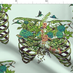 Flower Abstract Anatomical Botanics Ribcage Skeletons Fabric - Daydreamer By Huebucket - Flower Cotton Fabric By The Yard With Spoonflower