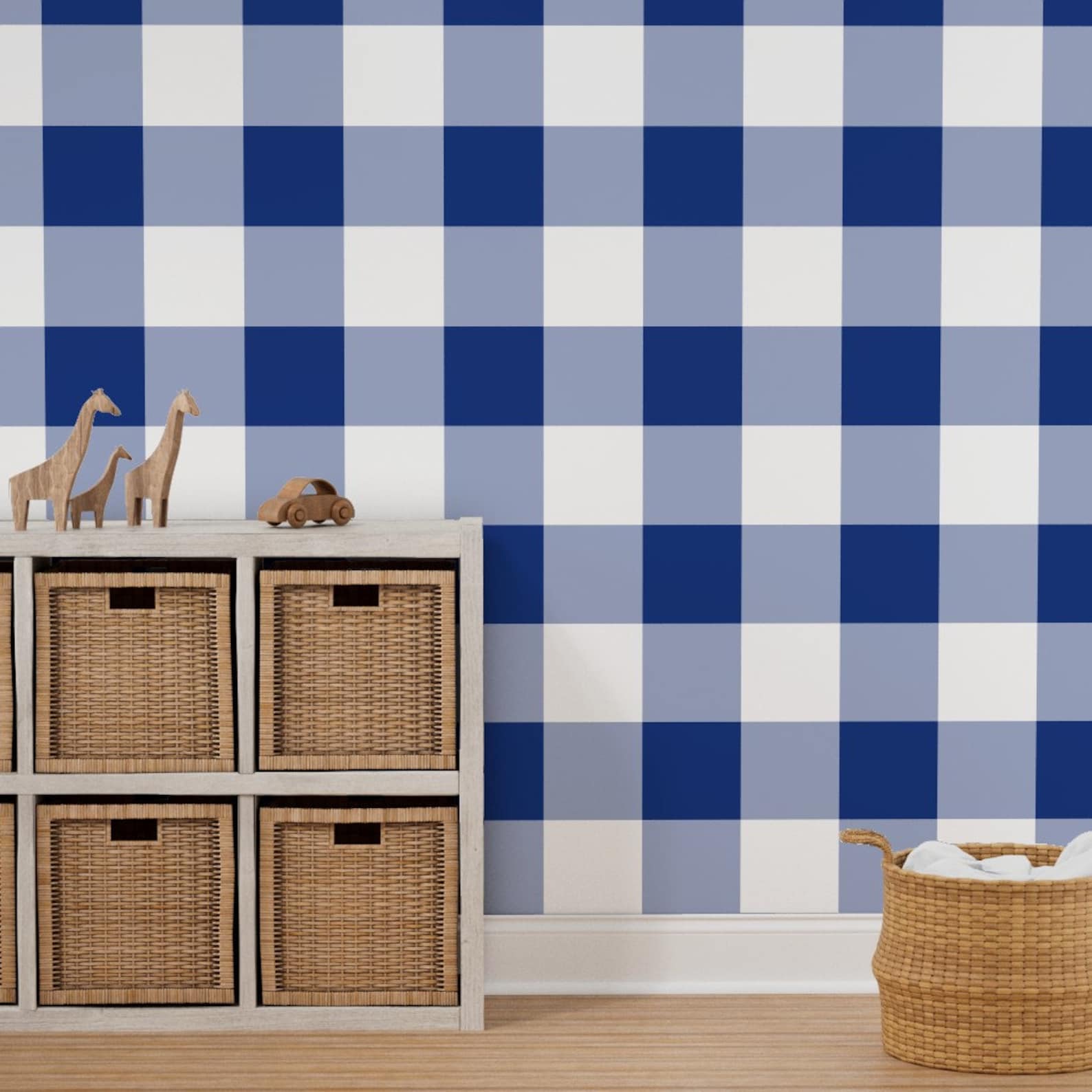 Gingham Wallpaper Gingham With Blue by Peacoquettedesigns Etsy