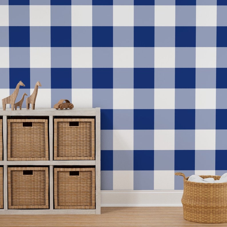 Gingham Wallpaper Gingham With Blue by Peacoquettedesigns Etsy