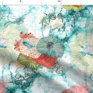 Coral Reef Fabric - Life At Sea In Aqua With Urchins And Jelly Fish By Mimipinto - Coral Reef Cotton Fabric By The Yard With Spoonflower