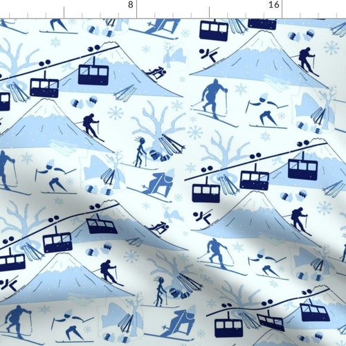 Ski Slopes Fabric Blue Mountain Skiing by Bluevelvet Etsy