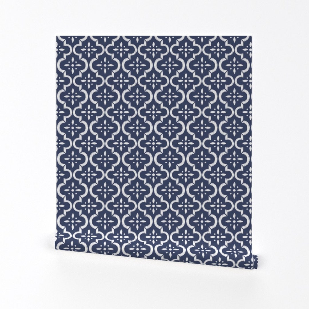 Blue Moroccan Tile Wallpaper Blue Ikat Moroccan Flower by Sugarfresh ...