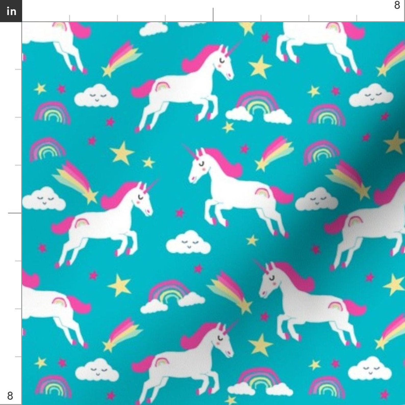 Unicorn Fabric Unicorn Bright Colors Rainbow Clouds Stars | Etsy