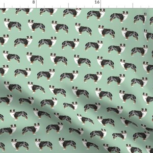 Australian Shepherds Fabric - Mint Aussie Sweet Dog Breed Fabric Australian Shepherds By Petfriendly - Fabric By The Yard With Spoonflower