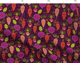 Purple Roots Fabric - Root Vegetables Characters By Oksancia - Purple Vegetable Nursery Decor Cotton Fabric By The Yard With Spoonflower