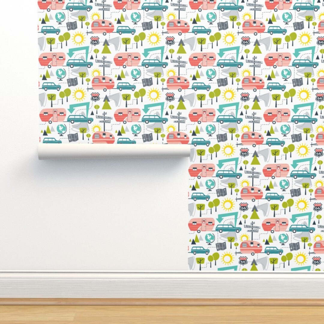 Camping Wallpaper Road Trip Retro Summer Camping by - Etsy