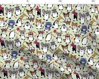 Penguin Party Fabric - Party Penguins Small By Maile - Modern Nursery Decor Penguin Cotton Fabric By The Yard With Spoonflower