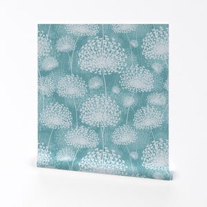 Floral Wallpaper - Vintage Dandelions Pastel Blue By Chicca Besso - Custom Printed Removable Self Adhesive Wallpaper Roll by Spoonflower